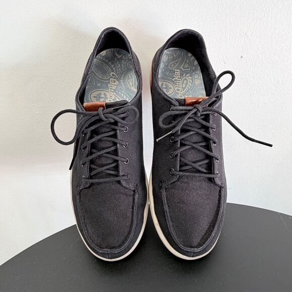 OluKai Manoa Sneakers Mens 9.5 Black Canvas Lace Up Casual Comfort Shoes